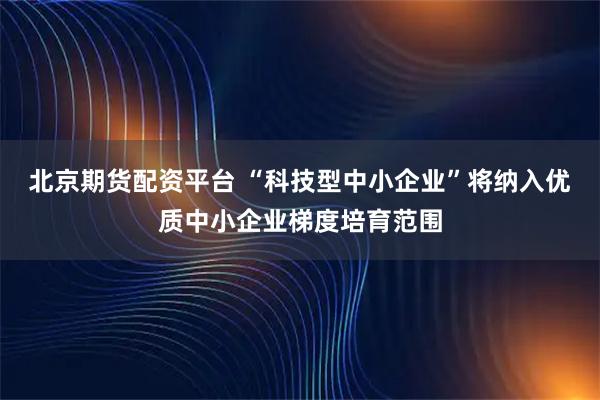 北京期货配资平台 “科技型中小企业”将纳入优质中小企业梯度培育范围